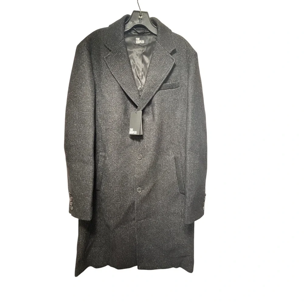 The Kooples Men's Wool Blend Patterned Overcoat Black Size FR 48/US  38 MSRP$745